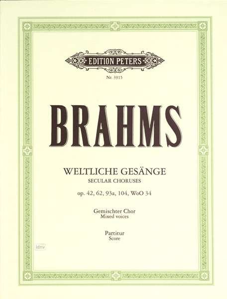 Cover for Brahms · 35 Secular Choruses (Weltliche Gesange op. 42, 62, 93a, 104, WoO 34) (Partitur) (2001)