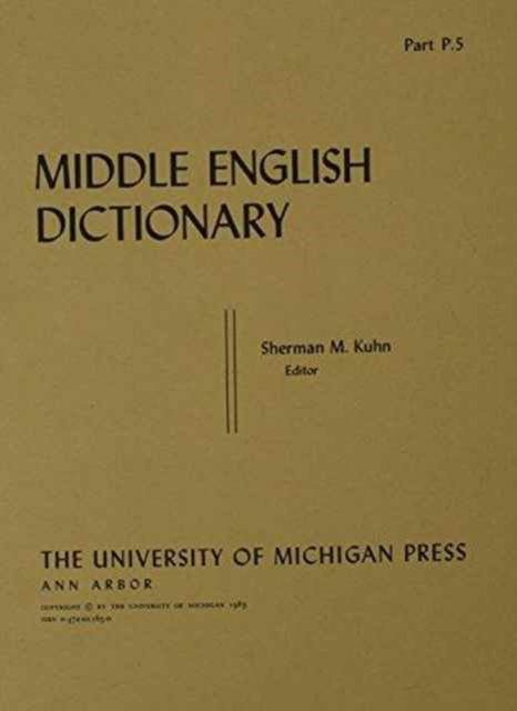 Cover for Robert E. Lewis · Middle English Dictionary: P.5 - Middle English Dictionary (Paperback Book) (1983)