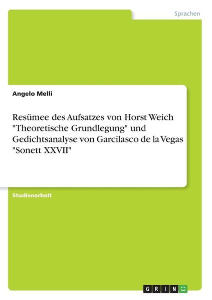 Resümee des Aufsatzes von Horst W - Melli - Books -  - 9783668282650 - August 30, 2016