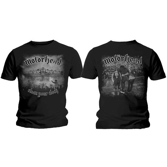 Motorhead Unisex T-Shirt: Clean Your Clock B&W (Back Print) - Motörhead - Fanituote - Global - Apparel - 5055979950653 - 