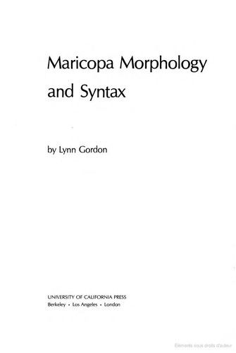 Cover for Lynn Gordon · Maricopa morphology and syntax (Book) (1986)