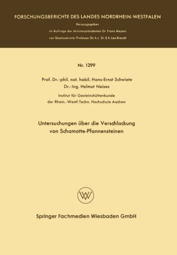 Cover for Hans-Ernst Schwiete · Untersuchungen UEber Die Verschlackung Von Schamotte-Pfannensteinen (Taschenbuch) [1964 edition] (1964)