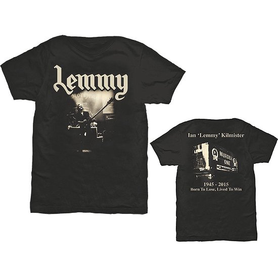 Lemmy Unisex T-Shirt: Lived to Win (Back Print) - Lemmy - Produtos - ROFF - 5055979930655 - 4 de maio de 2016