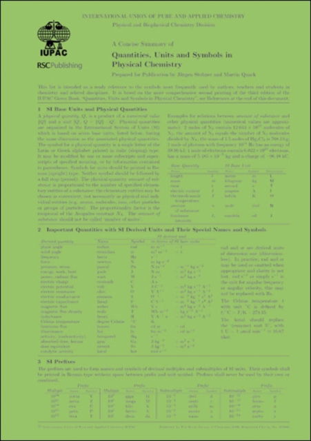 A Concise Summary of Quantities, Units and Symbols in Physical Chemistry: Set of 10 - Stohner, Juergen (Zurich University of Applied Sciences) - Produtos - Royal Society of Chemistry - 9781849730655 - 17 de julho de 2009