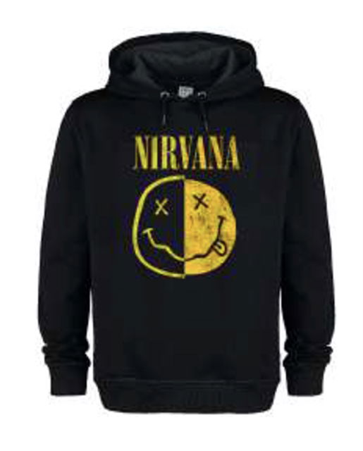 Nirvana Spliced Smiley Amplified Vintage Black Small Hoodie Sweatshirt - Nirvana - Produtos - AMPLIFIED - 5054488894656 - 