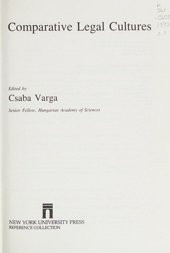 Cover for Csaba S Varga · Comparative Legal Cultures (Gebundenes Buch) (1992)