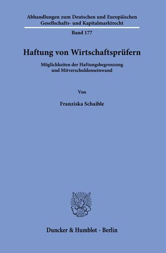 Cover for Franziska Schaible · Haftung Von Wirtschaftsprufern (Paperback Book) (2021)