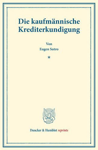 Cover for Sutro · Die kaufmännische Krediterkundigu (Book)