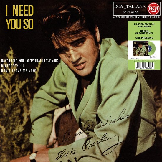 Cover for Elvis Presley · I Need You So - 7&quot; - Green Vinyl (7&quot;)