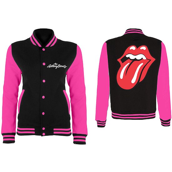 Cover for The Rolling Stones · The Rolling Stones Ladies Varsity Jacket: Classic Tongue (Back Print) (TØJ) [size S] [Black,Pink - Ladies edition]
