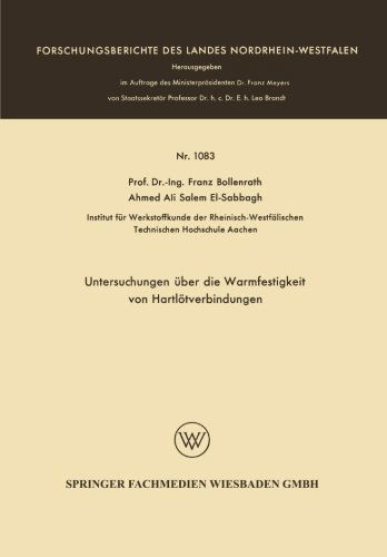 Cover for Franz Bollenrath · Untersuchungen UEber Die Warmfestigkeit Von Hartloetverbindungen (Paperback Book) [1963 edition] (1963)