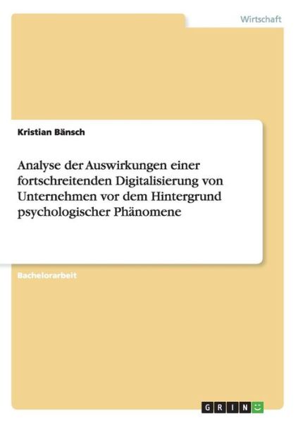 Cover for Bänsch · Analyse der Auswirkungen einer f (Book) (2015)