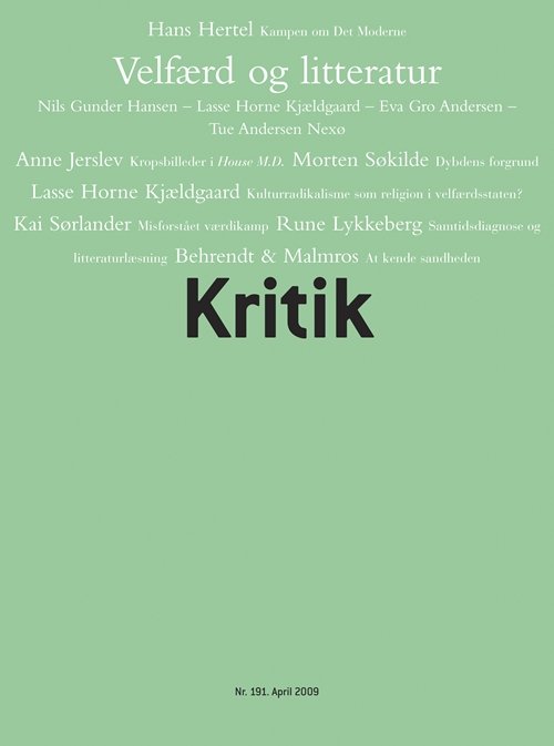 Cover for Frederik Stjernfelt; Lasse Horne Kjældgaard · Kritik, 42. årgang, nr. 191 (Hæftet bog) [1. udgave] (2009)