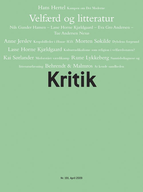 Cover for Frederik Stjernfelt; Lasse Horne Kjældgaard · Kritik, 42. årgang, nr. 191 (Hæftet bog) [1. udgave] (2009)