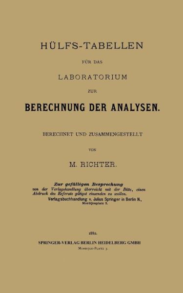 Cover for Max Moritz Richter · Hulfs-Tabellen Fur Das Laboratorium Zur Berechnung Der Analysen: Berechnet Und Zusammengestellt (Paperback Book) [1882 edition] (1901)