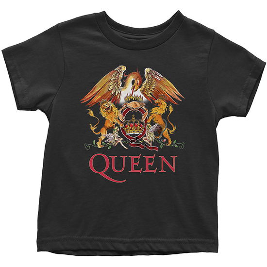 Cover for Queen · Queen Kids Toddler T-Shirt: Classic Crest (Black) (12 Months) (T-shirt) [size 6-12mths] [Black - Kids edition] (2020)