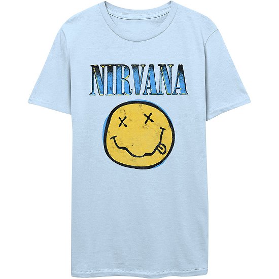 Nirvana Unisex T-Shirt: Xerox Happy Face Blue - Nirvana - Mercancía - PHD - 5056012045664 - 5 de marzo de 2021