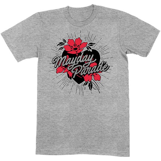 Mayday Parade Unisex T-Shirt: Heart and Flowers - Mayday Parade - Koopwaar -  - 5056368654664 - 
