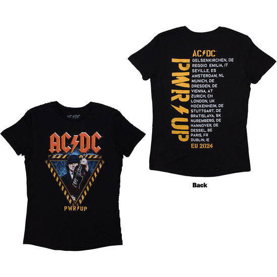 Cover for AC/DC · AC/DC Ladies T-Shirt: Angus Triangle PWR-UP EU Tour '24 (Black) (Back Print &amp; Ex-Tour) (T-shirt) [size S] (2024)