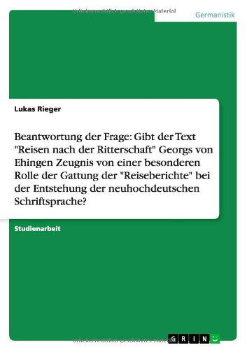 Cover for Rieger · Beantwortung der Frage: Gibt der (Buch) [German edition] (2012)