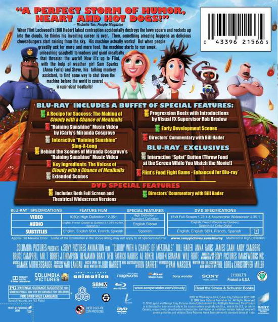 Cloudy with a Chance of Meatballs - Cloudy with a Chance of Meatballs - Elokuva - Sony Pictures - 0043396215665 - tiistai 5. tammikuuta 2010