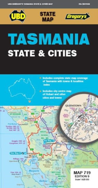 Cover for UBD Gregory's · Tasmania State &amp; Cities Map 719 9th ed (waterproof) - State Map (Map) [Ninth edition] (2023)