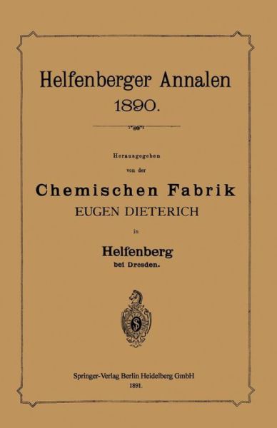 Cover for Chemischen Fabrik · Helfenberger Annalen 1890: Chemischen Fabrik (Taschenbuch) [1891 edition] (1901)