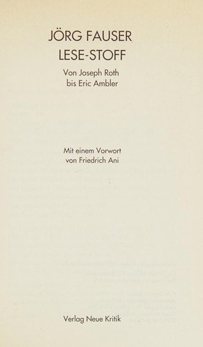 Cover for Jörg Fauser · Lese-stoff (Gebundenes Buch) (2003)