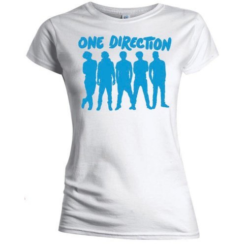 One Direction Ladies T-Shirt: Silhouette Blue on White (Skinny Fit) - One Direction - Merchandise - Global - Apparel - 5055295342668 - 