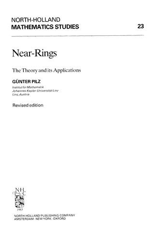 Cover for Author Unknown · Near-rings: the theory and its applications (Paperback Book) (1977)