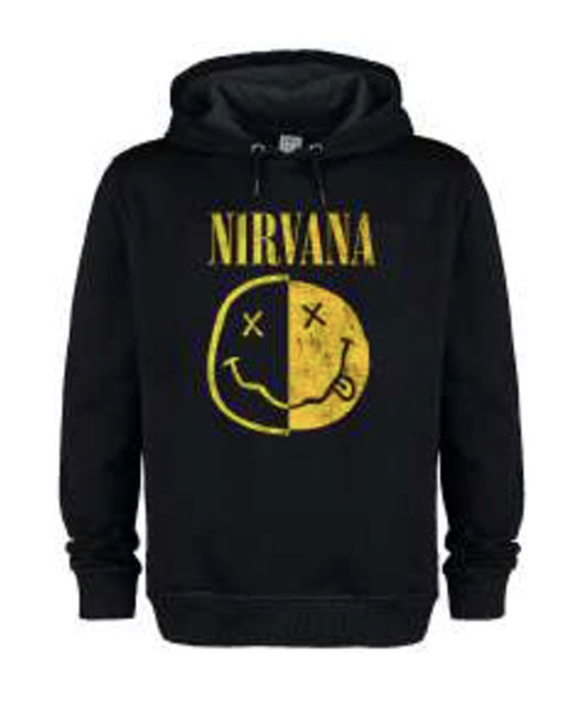 Nirvana Spliced Smiley Amplified Vintage Black Large Hoodie Sweatshirt - Nirvana - Koopwaar - AMPLIFIED - 5054488894670 - 