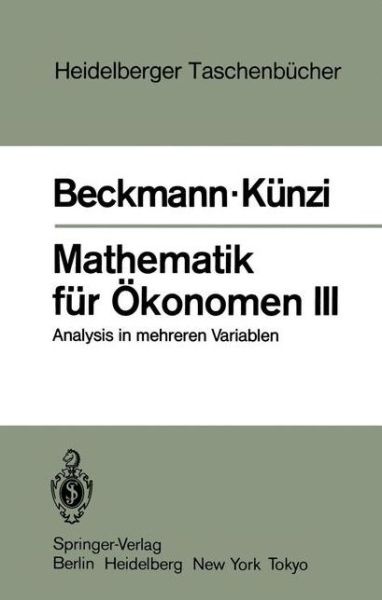 Cover for M J Beckmann · Mathematik Feur eOmonomen III: Analysis in Mehreren Variablen (Paperback Book) [1984 edition] (1984)