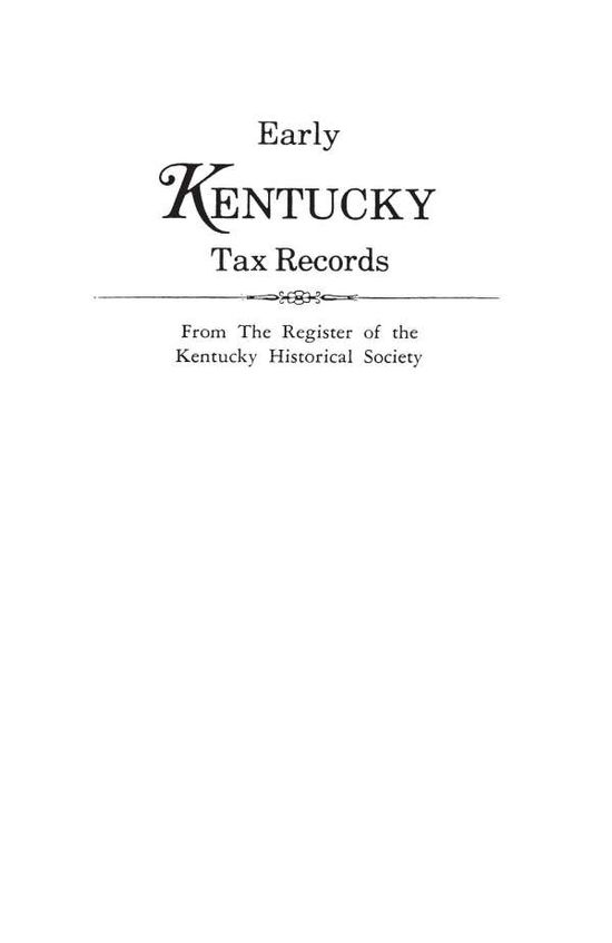 Cover for Kentucky Historical Society · Early Kentucky Tax Records (Paperback Book) (2009)