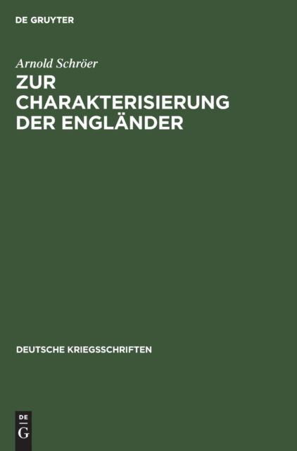 Cover for Arnold Schrer · Zur Charakterisierung der Englnder (N/A) (1915)