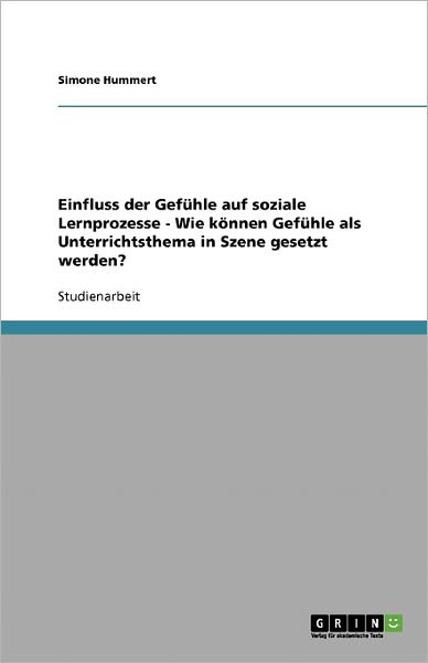 Cover for Hummert · Einfluss der Gefühle auf sozial (Book) [German edition] (2013)