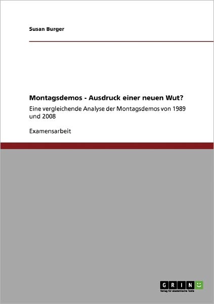 Cover for Burger · Montagsdemos als Ausdruck einer (Book) [German edition] (2009)