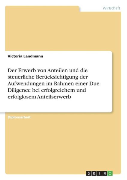 Cover for Landmann · Der Erwerb von Anteilen und di (Book)