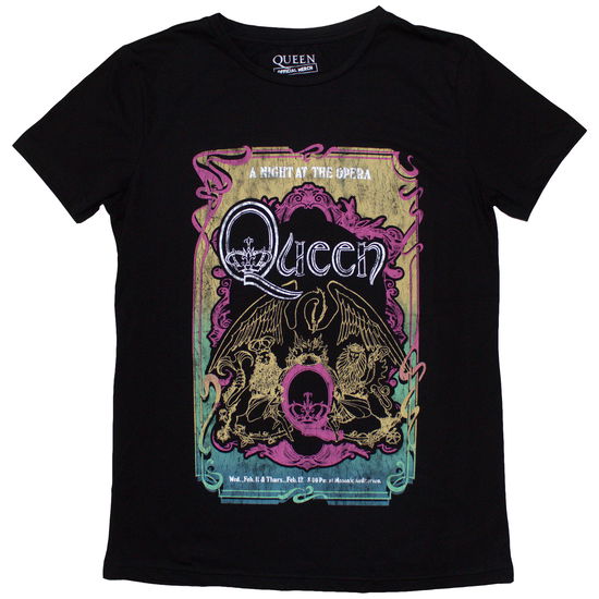 Cover for Queen · Queen Ladies T-Shirt: A Night At The Opera Tour '76 (Black) (T-shirt) [size S] (2024)