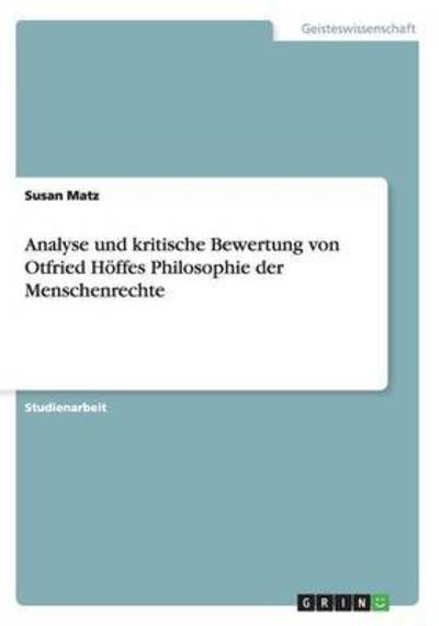 Cover for Matz · Analyse und kritische Bewertung vo (Book) (2015)