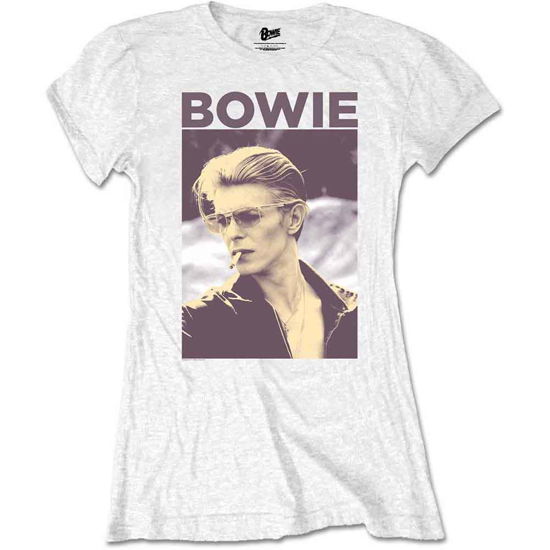 David Bowie Ladies T-Shirt: Smoking (Retail Pack) - David Bowie - Produtos - ROCK OFF - 5056170661676 - 