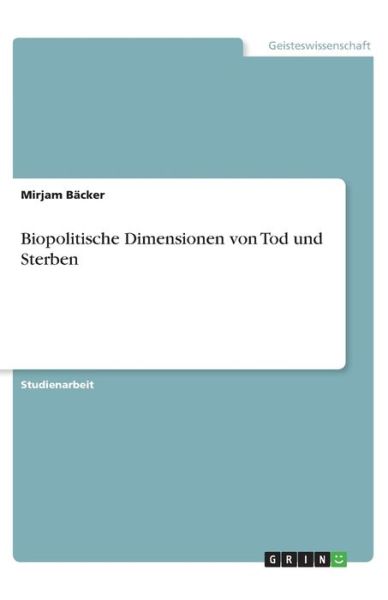 Cover for Bäcker · Biopolitische Dimensionen von To (Book)