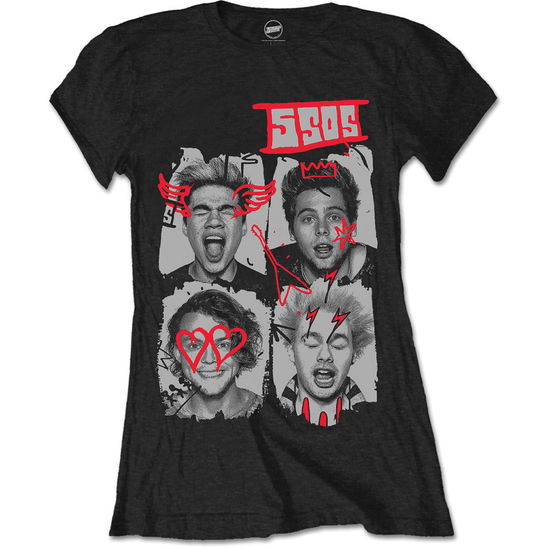 5 Seconds of Summer Ladies T-Shirt: Doodle Faces - 5 Seconds of Summer - Fanituote - Bravado - 5055979914679 - 