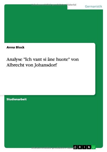 Cover for Block · Analyse &quot;Ich vant si âne huote&quot; v (Book) [German edition] (2010)