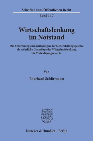 Cover for Schürmann · Wirtschaftslenkung im Notstan (Book) (1970)