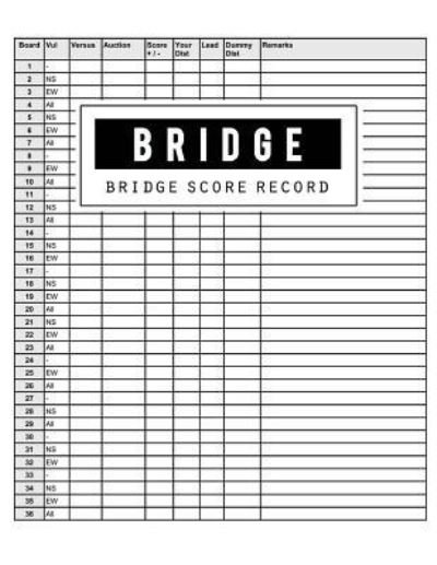 Cover for Bg Publishing · Bridge Score Record (Taschenbuch) (2018)