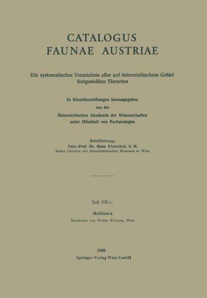 Cover for Walter Klemm · Mollusca - Catalogus Faunae Austriae (Paperback Book) [1960 edition] (1962)
