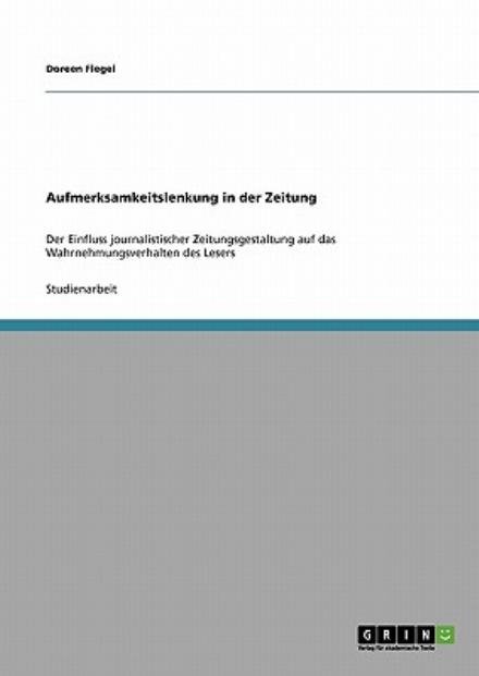 Cover for Flegel · Aufmerksamkeitslenkung in der Ze (Bog) [German edition] (2013)