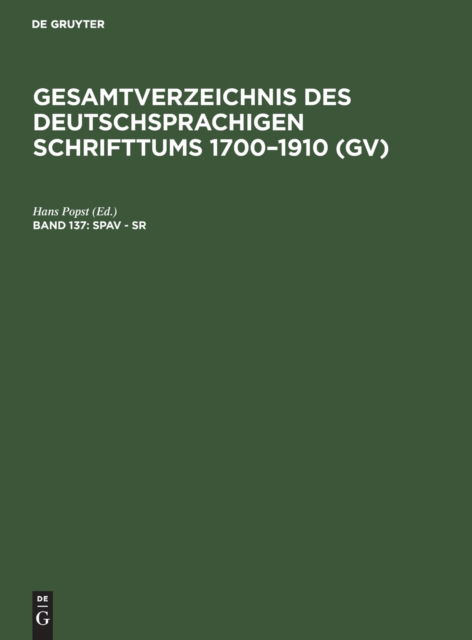 Cover for Peter Geils · Spav - Sr : Aus : Gesamtverzeichnis des deutschsprachigen Schrifttums (N/A) (1985)