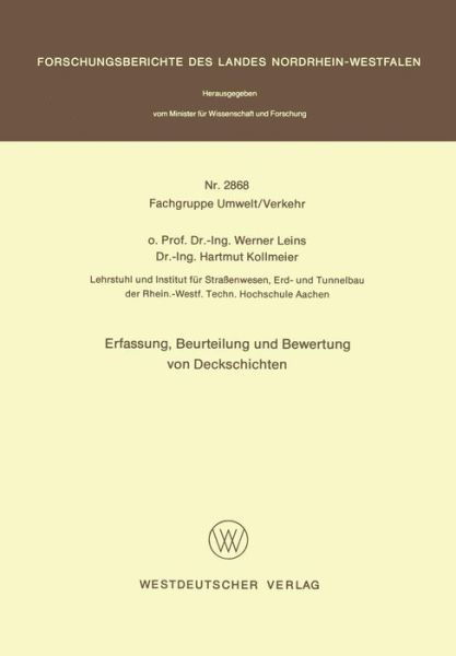 Cover for Werner Leins · Erfassung, Beurteilung Und Bewertung Von Deckschichten (Taschenbuch) [1979 edition] (1979)