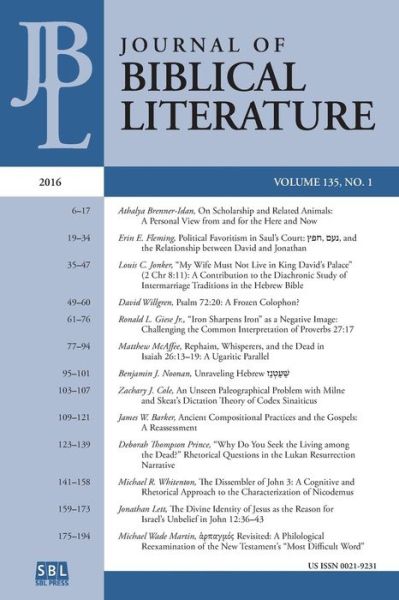 Cover for Adele Reinhartz · Journal of Biblical Literature 135.1 (Paperback Bog) (2016)